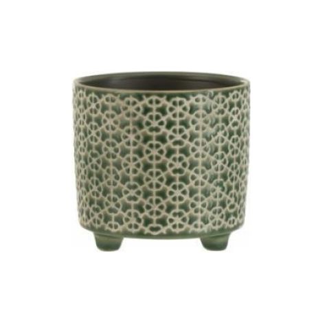 Cache pot en céramique sur pieds - - 12x12 cm - Vert
