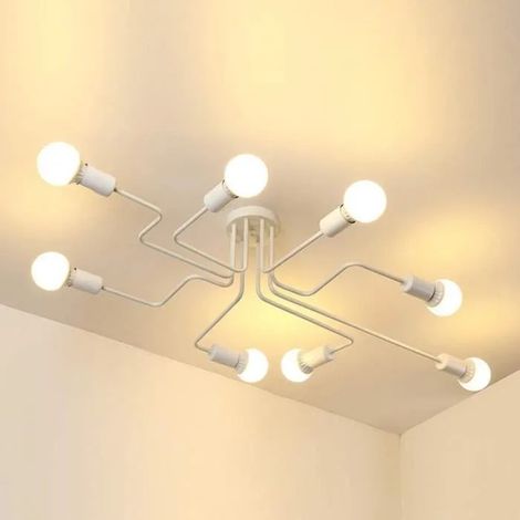U-Do 8 Têtes Plafonnier Industriel en Métal Blanc style Moderne pour Salon Cuisine Bureau (1/4)