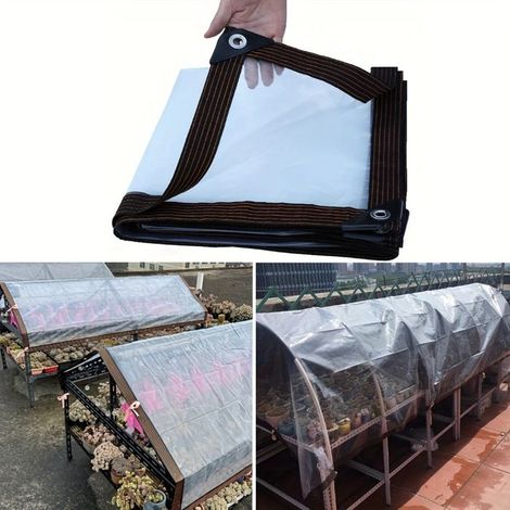 Bâche polyéthylène imperméable résistante pluie – Transparente, épaisse – Avec anneaux tous les 1 m – Bricolage, extérieur (1/5)