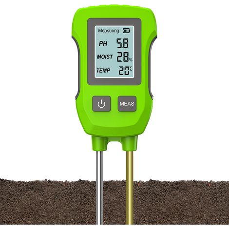 The 3-in-1 soil moisture meter model 2025 is equipped with a digital garden thermometer with a large screen and pH value display, a pH meter and a hygrometer.