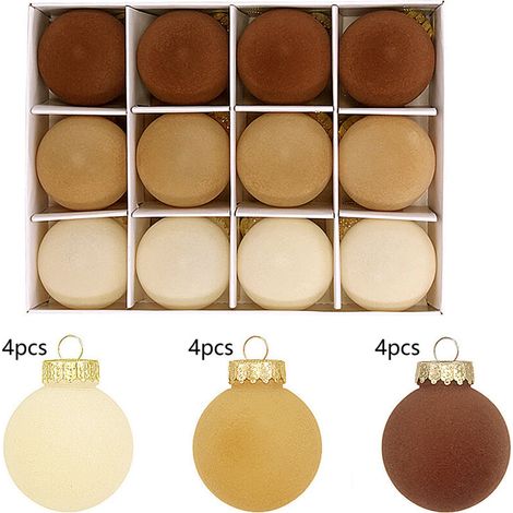 Jeffergarden 12 décorations de Noël en pompons floqués, ornement de sapin de Noël rond en peluche PET de 6 cm (marron) (1/4)