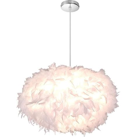 Suspension Luminaire Moderne Lustre Abat-jour en Plumes Blanches E27 Lampe Suspension pour Chambre Salon - Ø 45CM Ovale (1/5)