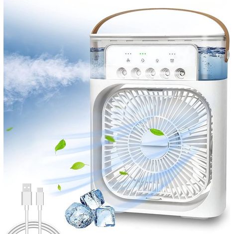 Ventilateur brumisateur humidificateur，Ventilateur de table，Ventilateur portatif silencieux，Éclairage LED，Blanc，25,5 x 18,5 x 8 cm (1/5)