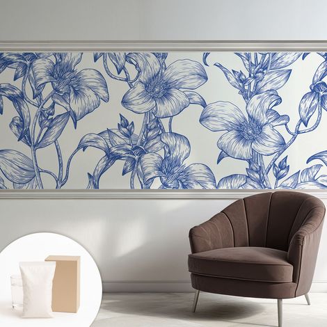 Newroom Tapete Dekorative Vliestapete mit Kleber Modern für Wohnzimmer Schlafzimmer  Blumige Zweige 250x104 cm (1/5)