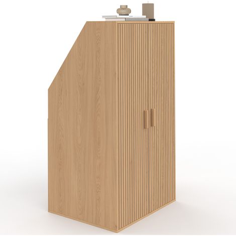 Armoire sous pente 2 portes JULIETTE  60 x 50 x 70/110 cm effet lattes tasseau bois coloris chêne