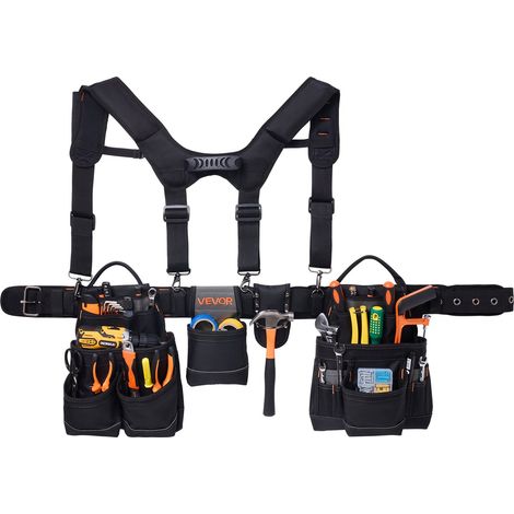 Ceinture Porte Outil Bretelles 19 Poches Ceinture à Outils Tour de Taille Ajustable 80-131 cm Sacoche Charpentier Sac à Outils Amovible pour Électricien Construction Homme Chantier Bricolage (1/5)