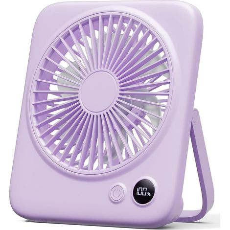 Petit ventilateur de table, ventilateur portable, léger et silencieux, rechargeable, 4 vitesses, pliable à 180°, violet (1/5)