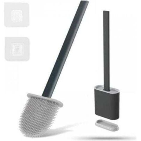 Brosse WC en silicone amovible, fixation murale, noire, anti-goutte, antibactérienne, ventilée, séchage rapide et sans odeur, fixation murale/au sol, noire (1/4)