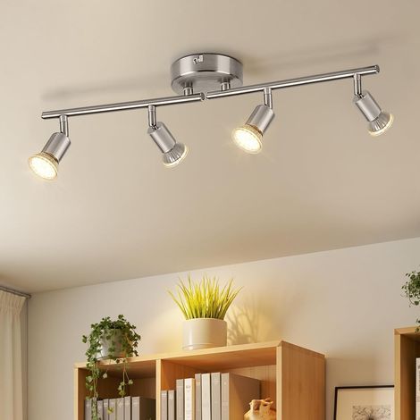 Nickel 4-Spot Ceiling Light, 350° Adjustable, GU10 Socket, Indoor Living Room (1/5)