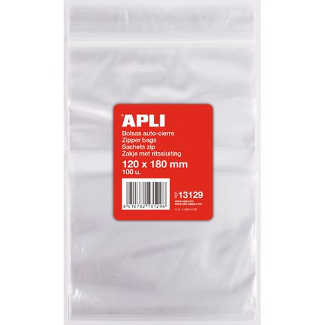 APLI - Confezione di 100 sacchetti di plastica richiudibili 120 x 180 mm (1/2)
