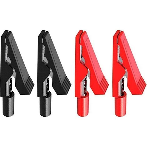 Lot de 4 pinces crocodiles isolées, pinces crocodiles électriques pour sondes de test de 2 mm et fiches bananes. (1/4)