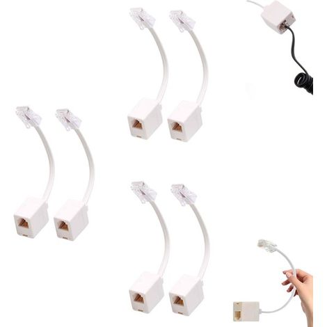 Lot de 6 convertisseurs RJ45 vers RJ11 : adaptateur réseau vers câble téléphonique (8P4C vers 6P4C), câble adaptateur femelle de 15 cm, blanc. (1/5)