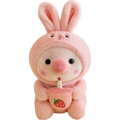 1 peluche cochon 25 cm, tasse de thé au lait, coton doux, rembourrage PP, jouet décoratif pour chambre enfant, canapé ou bureau (1/5)