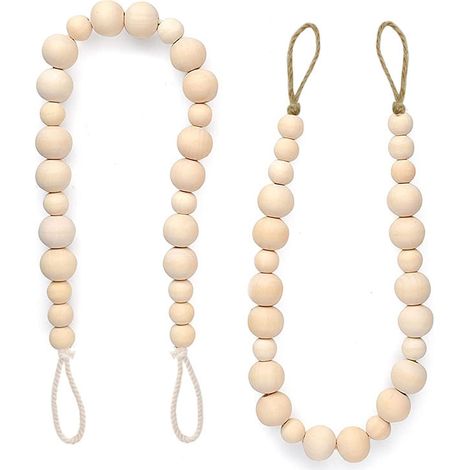 Lntyq Lot de 4 embrasses de rideaux en perles de bois avec crochets pour décoration murale ou de vacances (couleur bois, 4) (1/5)