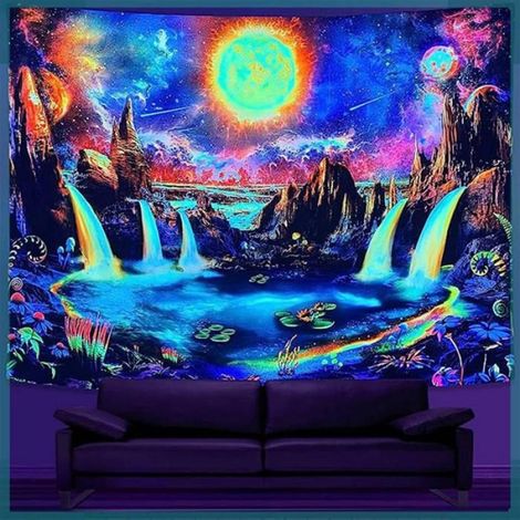 tapisserie de paysage réactive aux UV (150X130cm) Tapisserie De Paysage Fluorescente Paysage à Lumière Noire linge statue (1/5)