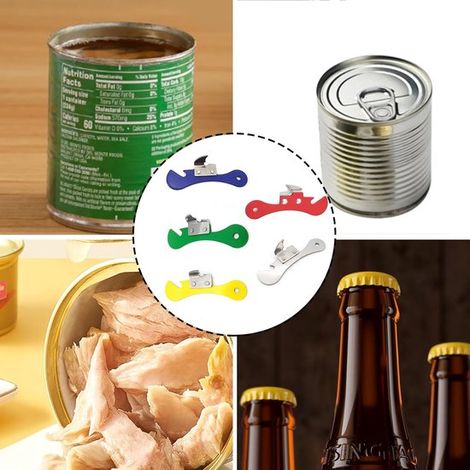 Juego de 5 piezas de abrelatas, abrelatas y abrebotellas de acero inoxidable, ligeros y portátiles.
