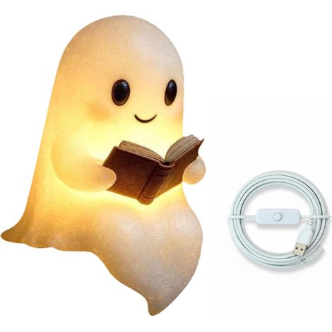 Lampe de chevet, USB mignon, lampe de lecture fantôme décorative, figurine fantôme 3D en résine pour le bureau, veilleuse pour chambre à coucher, lampe fantôme, lampe de livre, décoration (1/5)