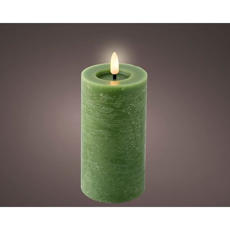 Bougie Led Cire Verte, ø7 X 15 Cm