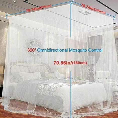 Moustiquaire pour lit carré, lits à baldaquin en polyester, moustiquaire pour lit double et lit simple avec outil d'installation, protection efficace contre les moustiques, blanc (1.92.12.4) (1/4)