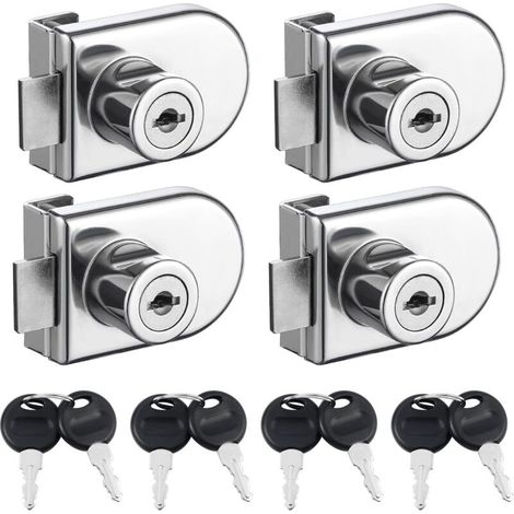 Lot de 4 verrous pour vitrines sans perçage, verrous simples pour portes vitrées avec clés identiques, verrous de sécurité à double ouverture pour vitrines de 5 à 8 mm d'épaisseur.-AquaForge (1/5)