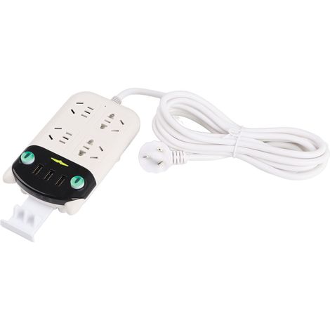 Multiprise intelligente avec ports USB, fonctionnalités multiples et interrupteur, câble long 2,8 m, 4 prises + 3 USB, prise standard 220 V, blanc, pour maison, haute puissance, chaton, économique et (1/5)