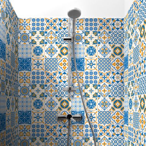 Sticker Mural Carrelage adhésif Cuisine Salle de Bain - 30 STICKERS CARREAUX DE CIMENT AZULEJOS PACOME - 30stickers20x20cm (1/5)