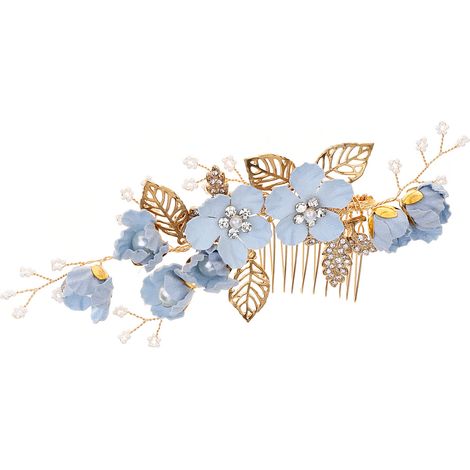 Peigne d'insertion de lame de diamant d'or de fleur, peigne de mariage de mariée (1/3)