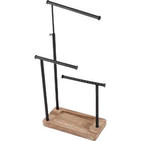 3-Tier Wooden and Metal Jewelry Display Stand for Necklaces, Earrings, Rings, Hanging Storage with Rotating T-Bar, Space-Saving Decoration for Bedroom or Dresser (1/5)