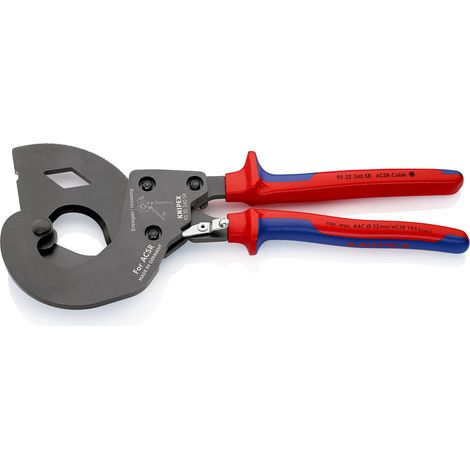 KNIPEX 95 32 340 SR Coupe-câble pour lignes électriques aériennes ACSR à cliquet pour lignes aérienne à âme en acier avec poignées multimatières brunie 340 mm (1/3)