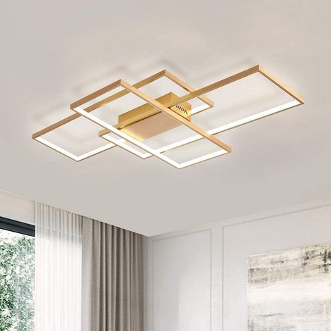 LED Ceiling Light,Modern LED Ceiling Lamps with 3-Squares,75W Metal Acrylic Golden Flush Mount Modern Simple Design Fixture for Dining Living Room Study Kitchen Office,Cool White/6000K (1/5)