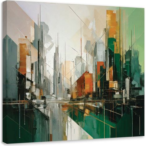 Quadro su tela, Città  astratta geometrica verde - 40x40 (1/3)