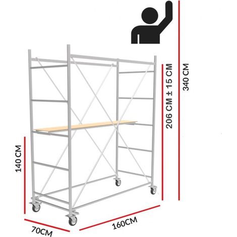 Scedil – Échafaudage 3,40 m – Acier galvanisé – Charge maximale 200 kg – Pour chantiers humides et terrains accidentés