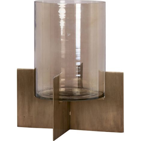 Photophore doré design pour bougie ambiance chaleureuse - doré finition mate et verre transparent (1/4)