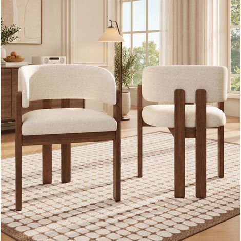 2 Esszimmerstühle 60 x 51 x 80 cm, Walnussholz/Beige, mit Armlehnen – MEUBLIV (1/5)