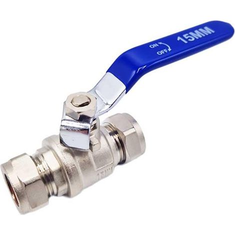 Handle Lever Inline Ball Valve 15mm Compression Blue Quarter Turn (1/2)
