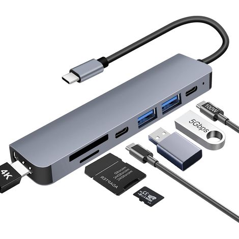 Adaptateur Multiport – Hub USB C HDMI 4K PD 100W Charge 3USB-A/C Multi Data Ports Lecteur de Cartes (1/5)