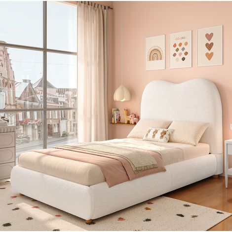 Letto per bambini 90x200 cm beige in bouclé con contenitore idraulico e rete a doghe (1/5)