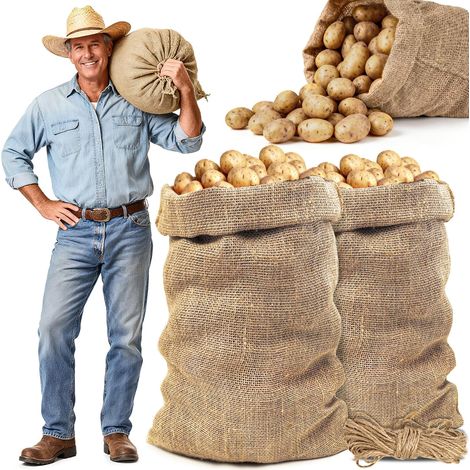 Filiyano-2 sacs de jute - 60 x 99 cm, sacs en jute naturelle haute densité pour la culture de plantes, sacs de culture avec corde, sacs à pommes de (1/5)