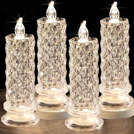 Candele a LED senza fiamma effetto cristallo per un'atmosfera romantica, paralume rosa, 4 pezzi, bianco (1/5)