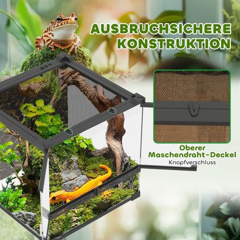 Terrarium en verre pour reptiles, fond surélevé étanche, verrou à bouton-poussoir, habitat idéal pour lézards et serpents (1/5)