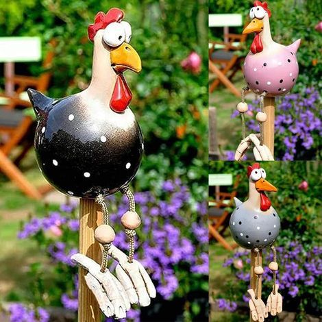 3 Statue drôle de décor de clôture de poulet, statue de poule de jardin extérieur, statue de décor d'ornement d'animal de jardin extérieur (1/5)