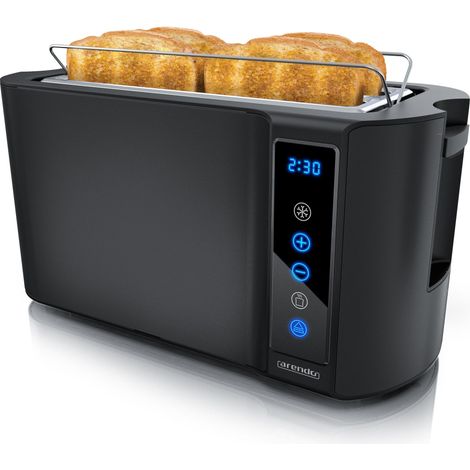Arendo Toaster für 4 Scheiben Langschlitz 1500 W, Brötchenaufsatz, Wärmeisoliert, Display, Touch, Schwarz (1/5)