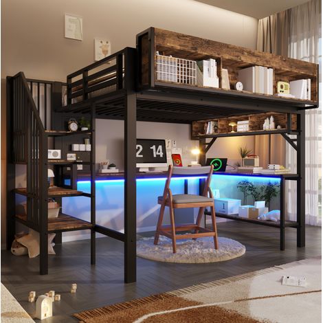 Cama alta con escritorio LED y almacenaje integrado HAVRYA (1/5)