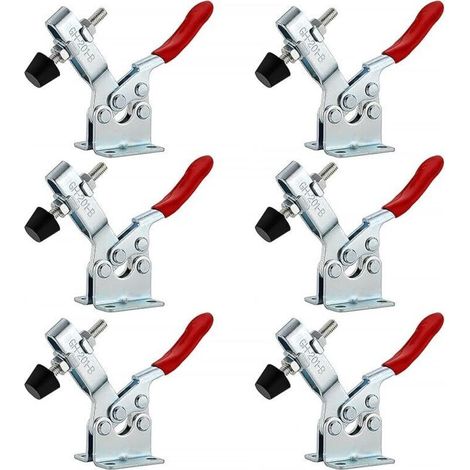 Lot de 6 serre-joints horizontaux à bascule GH-201B, serre-joint à bascule, capacité de serrage rapide, tendeurs à levier à genou à dégagement rapide pour machines, menuiserie 90 kg 198 lb (1/4)