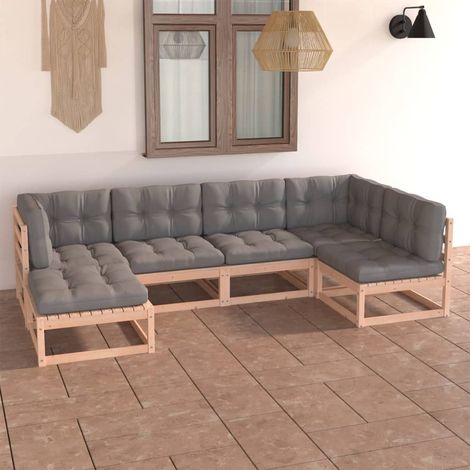 Salon de jardin 6 pcs Ensemble Table et Chaise de Jardin - avec coussins Bois de pin massif BV964825 - BonneVie (1/5)