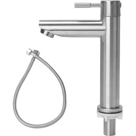 1 Robinet Eau Froide Acier Inoxydable, Sortie Rectiligne, Tuyau 60cm, Pour Salle Bain WC (1/5)