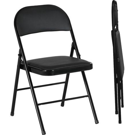 Lot de 2 chaises pliantes, chaises de bureau portables, pieds en métal, idéales pour le bureau, la réception ou la salle d'attente, revêtement en similicuir noir.