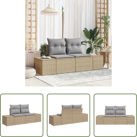 vidaXL Sofá de jardín con cojín Beige 184 x 62 x 69 cm ratán sintético (1/5)