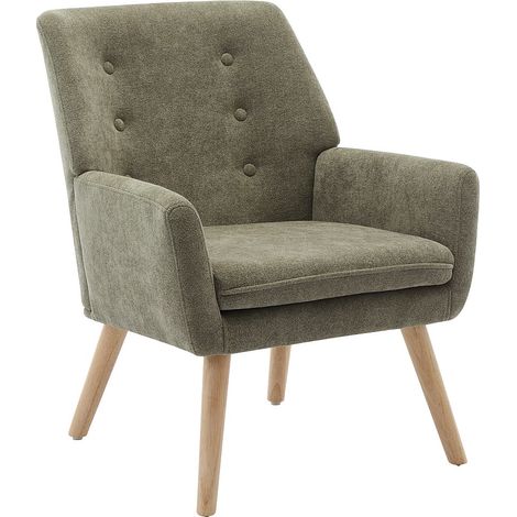 Vente-Unique – Fauteuil relax en tissu vert 100% polyester – Dossier enveloppant – Garnissage mousse polyuréthane – Charge max 120 kg – Dimensions 65x79x68 cm (1/4)