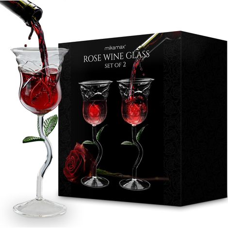 Lot de 2 verres à vin en forme de rose - Design créatif et esthétique - 200 ml - Verre à vin rouge - Verre à cocktail - Verre à jus - Pour la maison, le bar, le mariage - Rose - Jolis verres à (1/4)